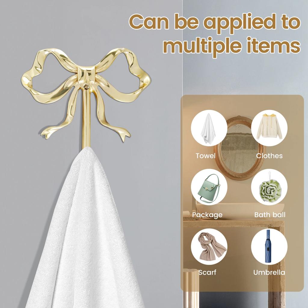 1/2Pcs Coat Hook Brass Retro Gold Bow-Shape Decorative Hook Wall-Mounted Clothes Rack for Home Bathroom Bedroom Towel Hooks