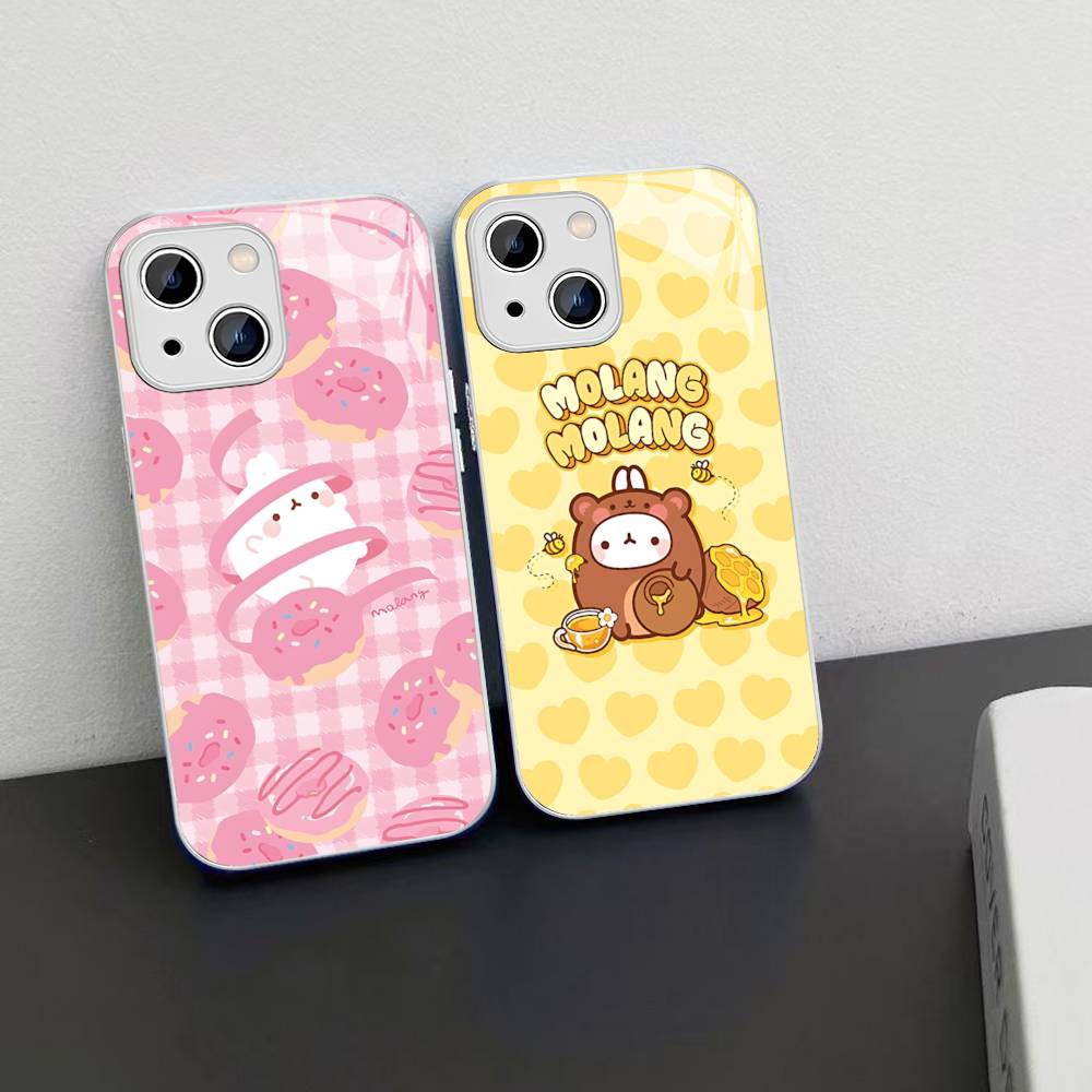 Kawaii Cute Rabbit M-MolangS Anime For IPhone 14 13 12 Mini 11 Pro XS Max X XR 14 Plus Tempered Glass Cover