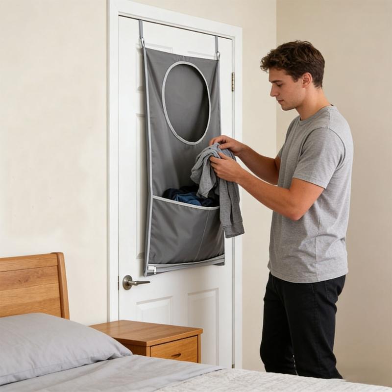 Hanging Laundry Hamper,Door Laundry Hamper Storage Bag with 2 Types Hooks for Dirty Clothes,Saving Bathroom Spaces