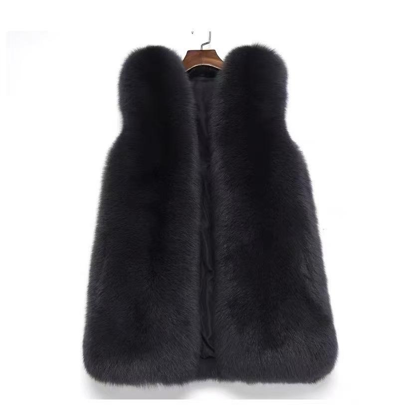 

Женский жилет из искусственного меха, короткий стиль, осень/зима 2025, новый жилет из искусственного лисьего меха, толстая плюшевая куртка с плечиками One size fits all чёрный
