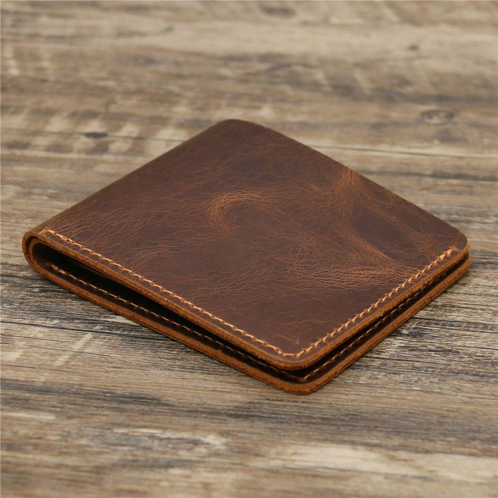 Bifold Design Men Genuine Leather Wallet Retro Male Purse Handmade Wallet  Outdoor