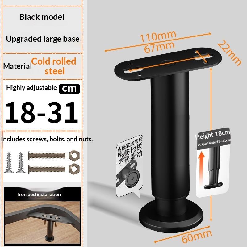 Adjustable Bed Frame Support Legs Metal Black Bed Slats Support Legs Heavy Duty Load-Bearing Bed Legs Replacement