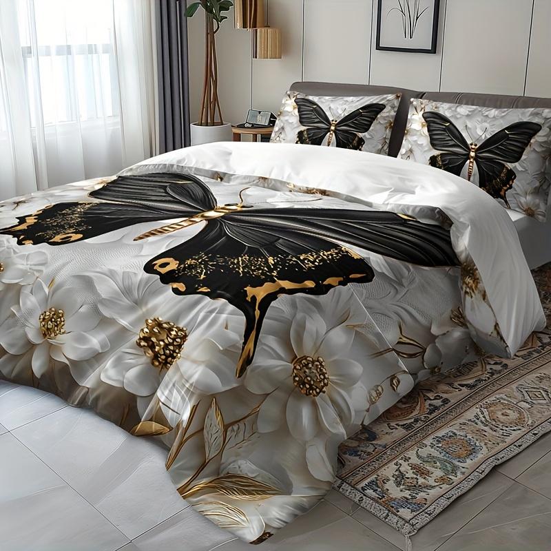 Comforter 3Pcs Three-Dimensional Golden Flower Butterfly Set 1 + 2 S Without Pillow Core