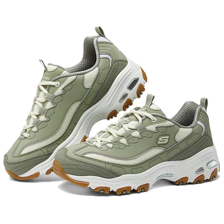 Skechers DLites 1.0 Retro Classic Lightweight Comfortable Versatile Durable Breathable Low Top Running Shoes Women Sneaker Green White 150241-GRMT
