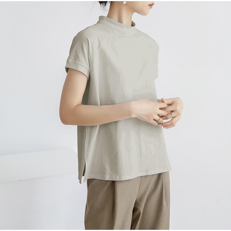 Summer Cotton Short-sleeved Women's T-shirt, French Jumper Women's Side Split Top Women's