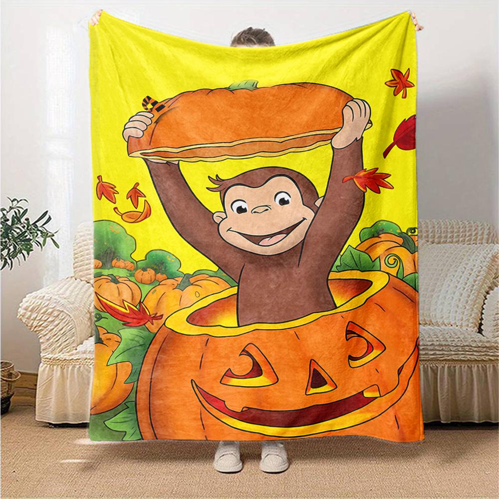 1pc Curious George (2) Blanket, Gift, for Men and Women, Soft Blanket, Good for Sofa Bed Couch Travel, Lightweight Flannel Blanket