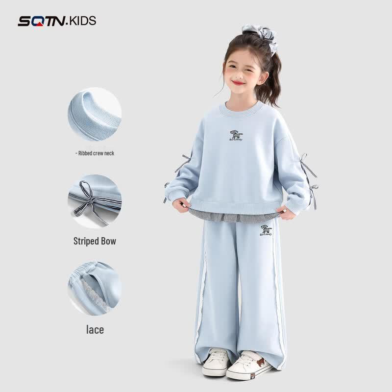 Girls' Embroidered Long Sleeve Sweatshirt & Pants Set