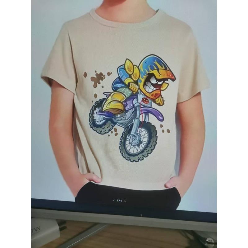 Motorcycle Harajuku 2D Boys Girls Teens Children's Clothes T Shirt Unisex Tees Short Sleeve Pullover Kids  Casual Wear Top