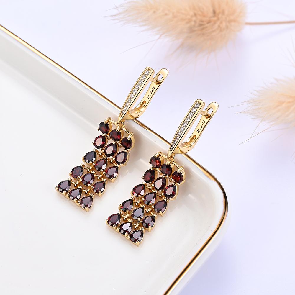 S925 Silber Luxus Lange Silber Verschluss Ohrringe Granat Natürlicher Edelstein Modeschmuck für Frauen & Mädchen Jubiläum Besonderes Geschenk