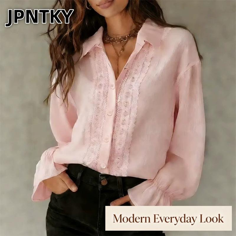 JPNTKY Women's Fashion Casual Long Sleeve POLO Neck Blouses & Shirts