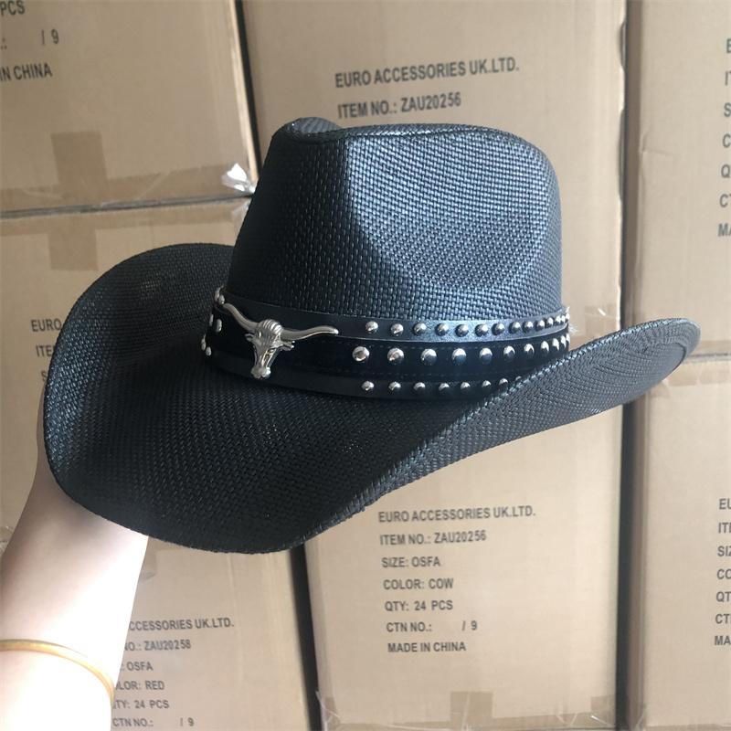 Thickened summer cowboy hat sun hat black summer thickened sun hat cowboy straw hat men and women beach hat