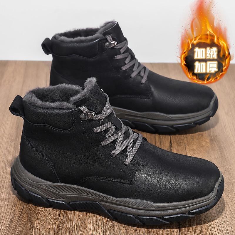 2024Winter Men's Boots Outdoor Waterproof High Top Snow Boots Plush Warm Cotton Shoes Non-slip Hiking Boots for Men Botas Hombre