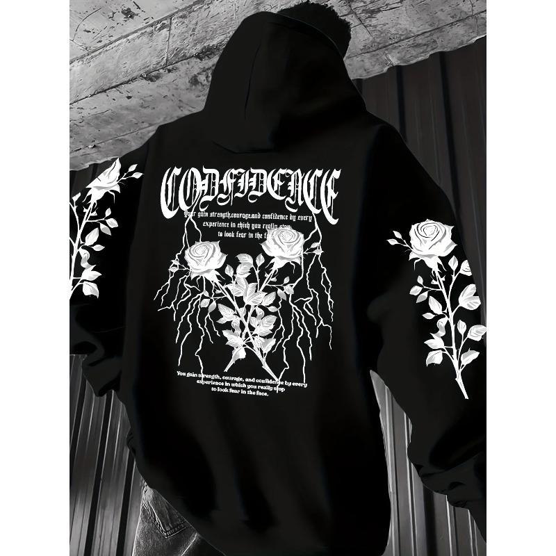 2025 European and American Men's Gothic Rose Letter 3D Printed Soft Hooded Sports Shirt Outdoor Street Style Top