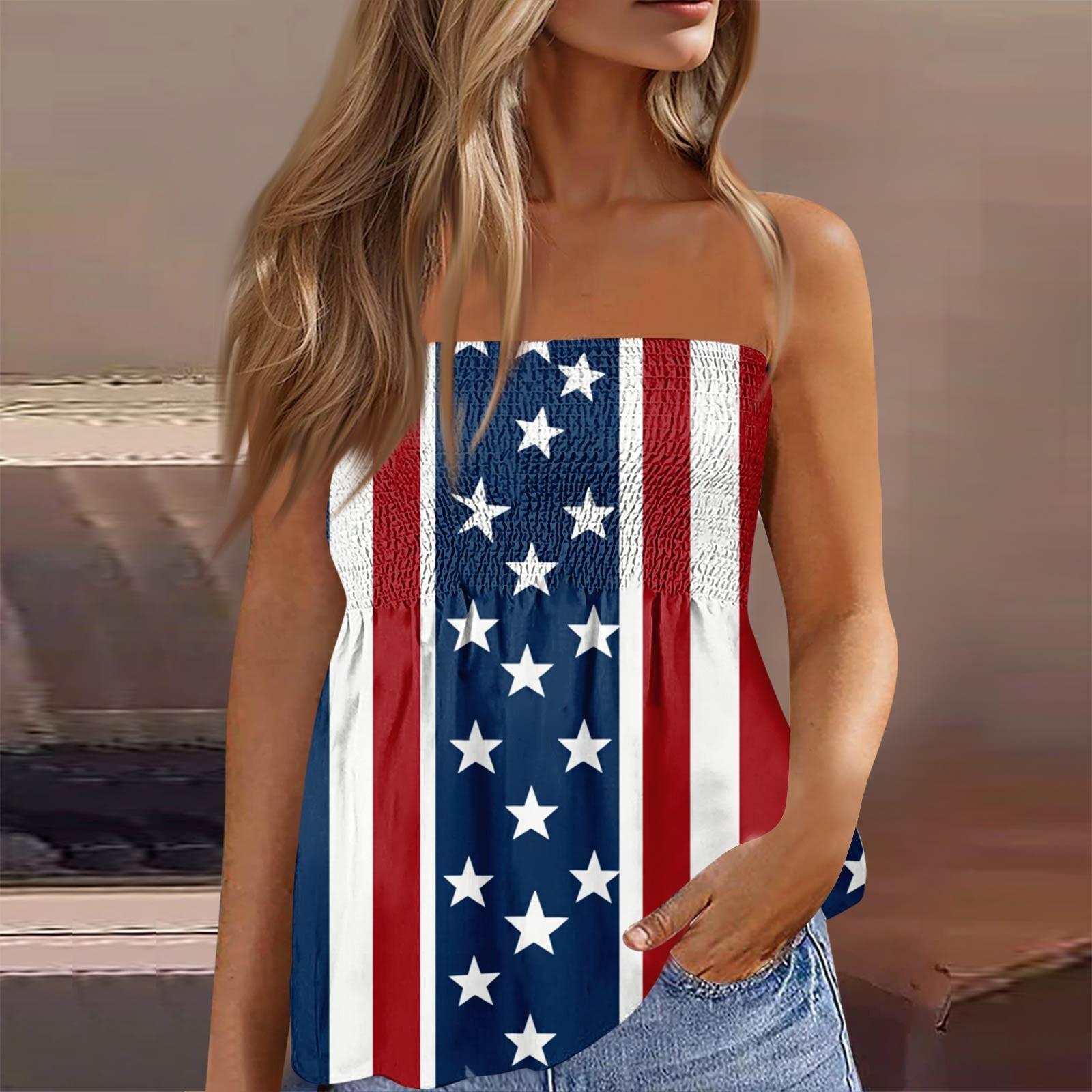 

Summer Tube Tops For Women,Cute Sexy Off Shoulder Print Sleeveless T-Shirt XXL