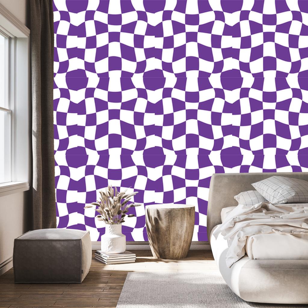 Wallpaper Casual Checkerboard Purple, White and Lavender 50x1000