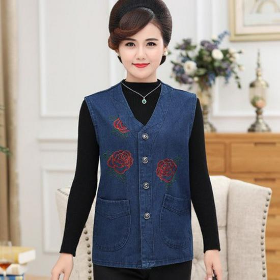 

Live-Style Embroidered Sleeveless Vest for Women - Spring & Autumn Plus Size Fashion for Middle-Aged & Elderly XXL (Size 115-135)