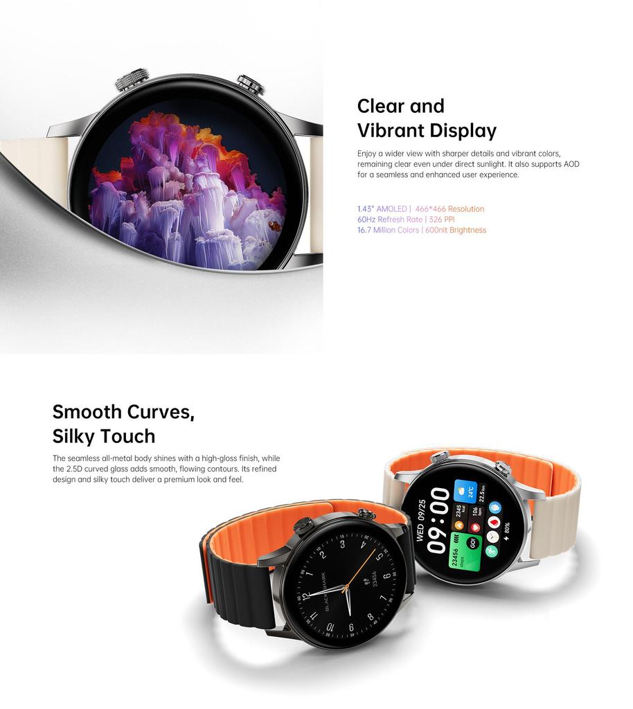 Black Shark S3 Smart Sports Watch New 1.43-inch Touchscreen Health Monitoring With GPS System Support Android iOS 500 mWh