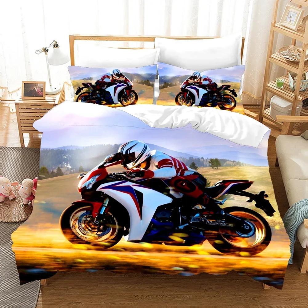 3D Sports Motorcycling Comfortable Duvet Quilt Cover Pillowcase Bedding Set Children Bedroom Decoration Home Textile