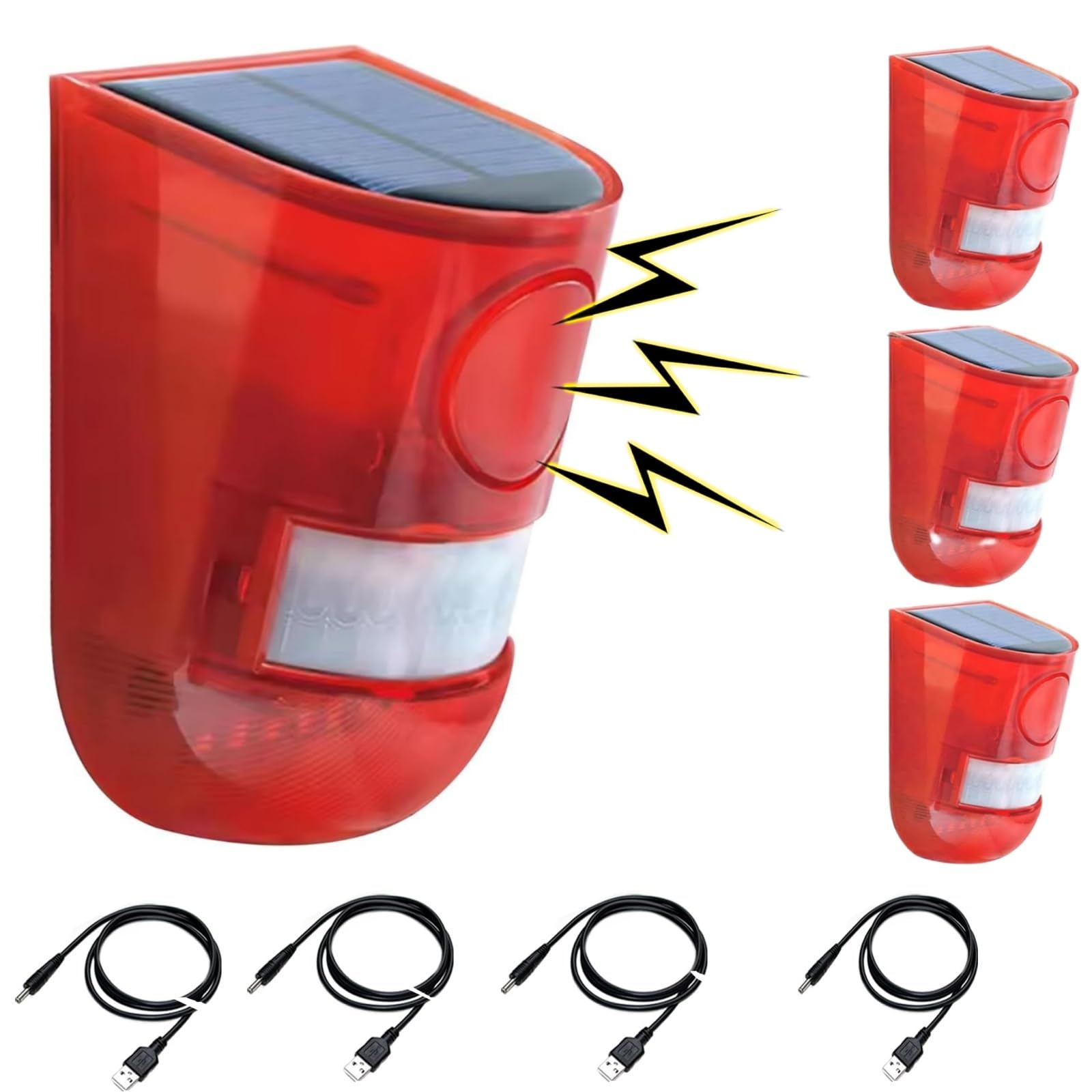 

Solar-Powered Security Alarm with 4 Infrared Sensors, Automatic Motion Sensor Lights, Solar Charging, 129dB Siren Sound, Audio Flash, Red LED Flash,