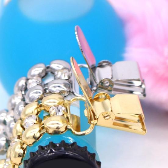 Rhinestone Chain Women's No Buttons Shirt Sweater Cardigan Clip Clamp Decor