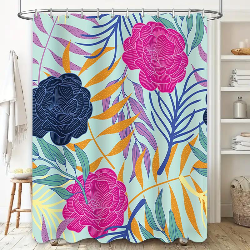 Polyester Shower Curtain With Flowers Pattern In Multicolor For Bathroom Decor 72 X 84 Inches (Lxw) Available On.Com