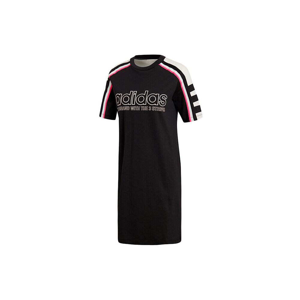 Adidas Originals Sports Lifestyle Series Casual Breathable Short Sleeve Dress Women Dresses Black DH4190