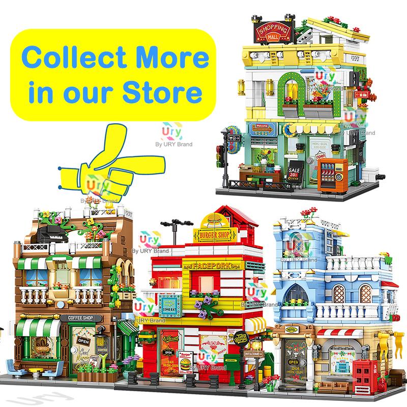 City Street View Modular Mall Supermarket Corner Convenience Store Retro Flower House MOC Architecture Building Blocks for Gifts