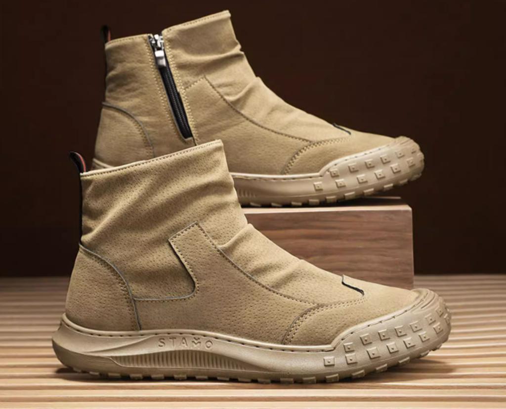 Men's Shoes Autumn High Top Leather Boots Zipper Thick Sole Anti Slip Motorcycle Boots Men's Boots