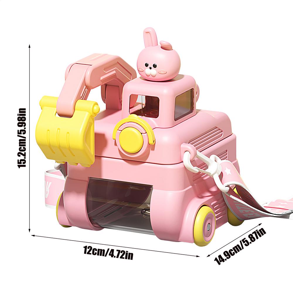 Portable Water Bottles Excavator Shape Kids Water Bottle Funny Hydration Companion With Straw And Strap For Students