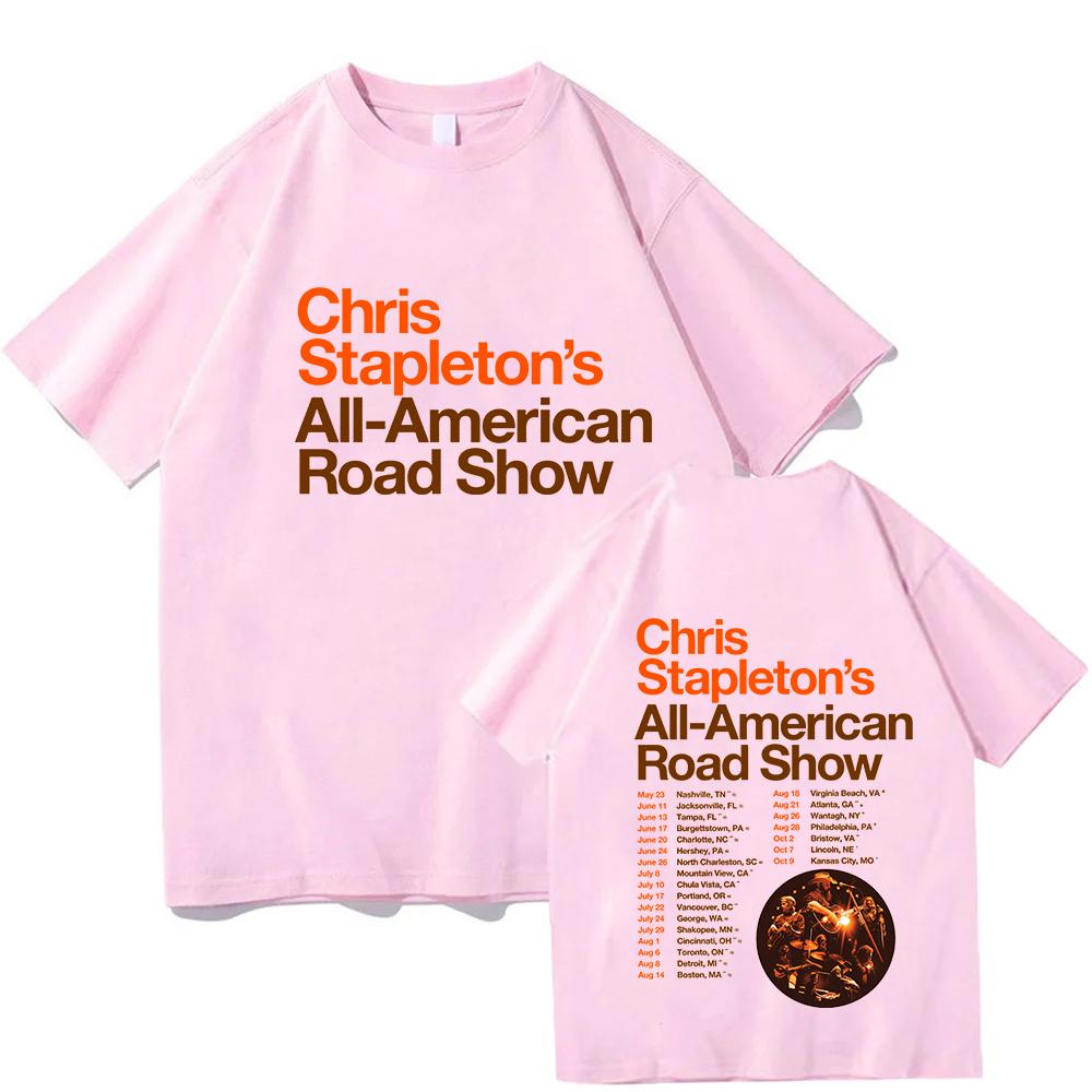 All-American Road Show Tour 2026 T-shirt Band CHRIS STAPLETON Graphic Tshirts Unisex Streetwear Cotton Short Sleeve Men T Shirt