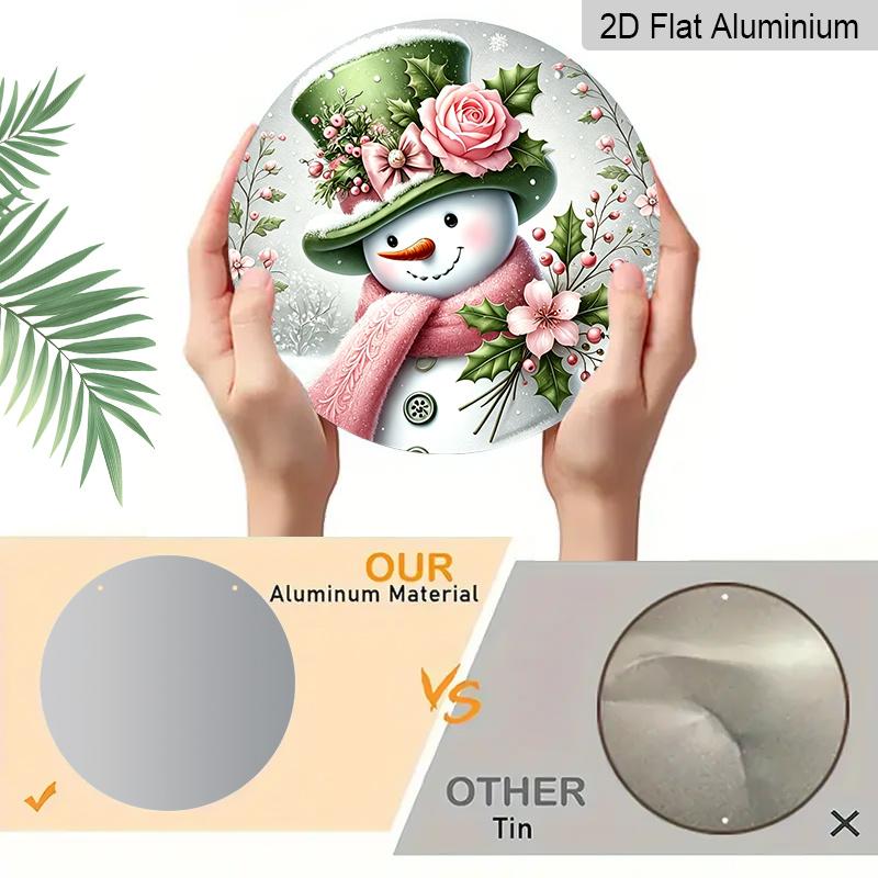 2D Flat, 1pc Aluminum Printed Flat Design, Classic Aluminum "Merry Christmas" Snowman Decorative Plaque and Ornament - Rustic Christmas Holiday