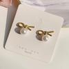 Silver needle in wind pearl knotted earrings female cute sweet student versatile bow stud earrings female