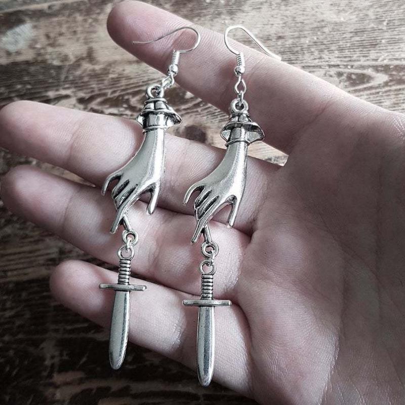 Dark Style Hand Sword Personalized Earrings - European and American Creative Ear Ornaments