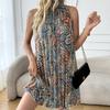 New Women's Pleated Bohemian Style Pullover Sleeveless Neck Temperament Beach Resort Dress