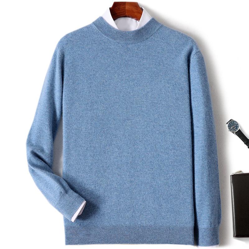 New Semi-turtleneck Cashmere Sweater Men's Thickened Sweater Solid Color Long-sleeved Wool Knitting