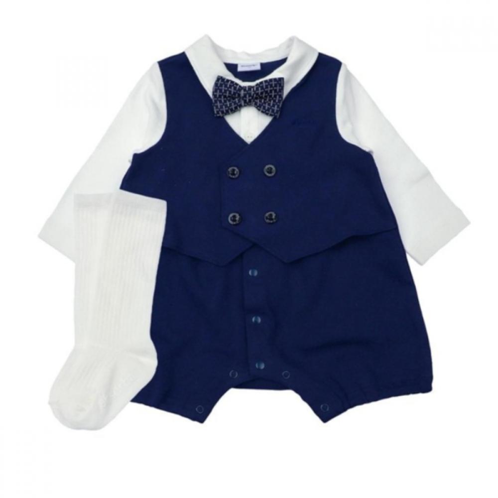 Absorba Navy Suit Romper + Socks Set  A1122101 navy/75(2-6M)