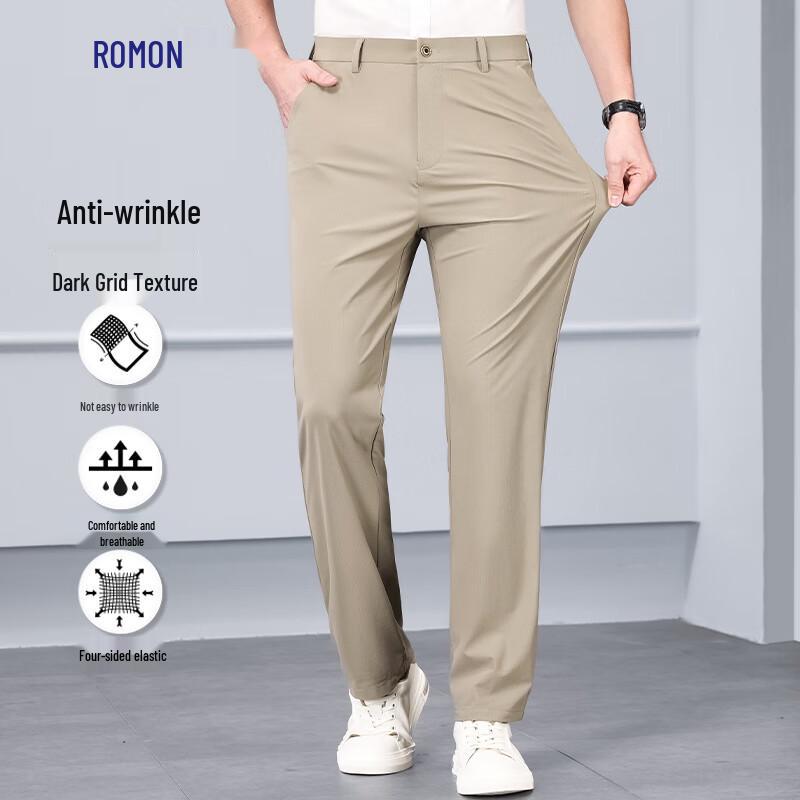 

ROMON Men s High-Stretch Wrinkle-Resistant Straight-Leg Business Casual Pants 35