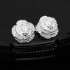 1 Pair Women Fashion Romantic Piercing Flower Shape Silver Plated Stud Earrings Jewelry for Party