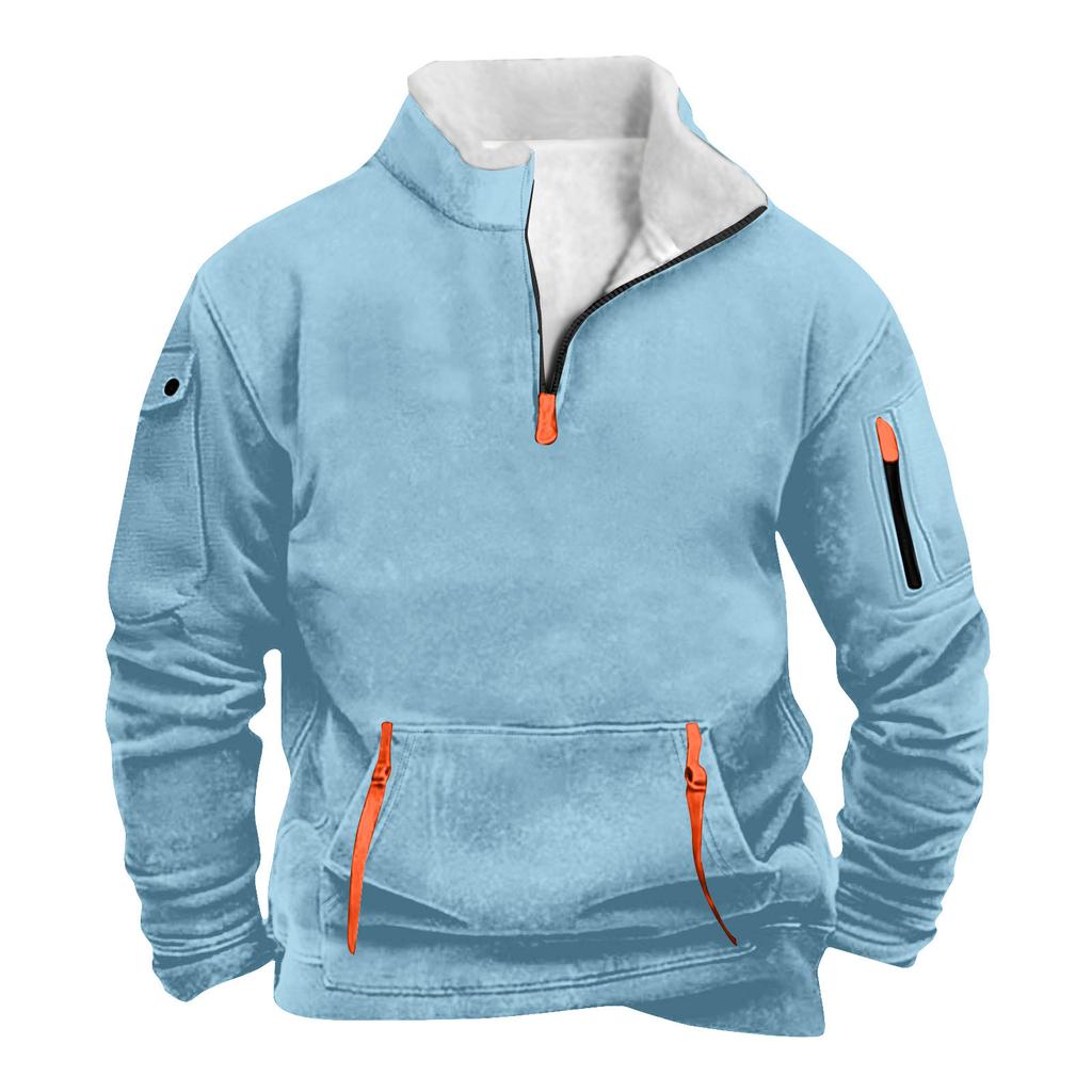 Men's Zipper Pocket Half Zipper Sweatshirt Men's Sports Large Size Casual Sweatshirt