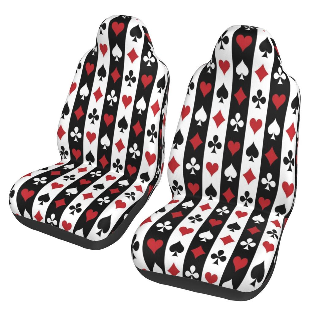 Poker Red Black Print 2pcs Car Seat Covers Suitable for Women and Men Universal Car Front Seat Protector Suitable for Cars SUV