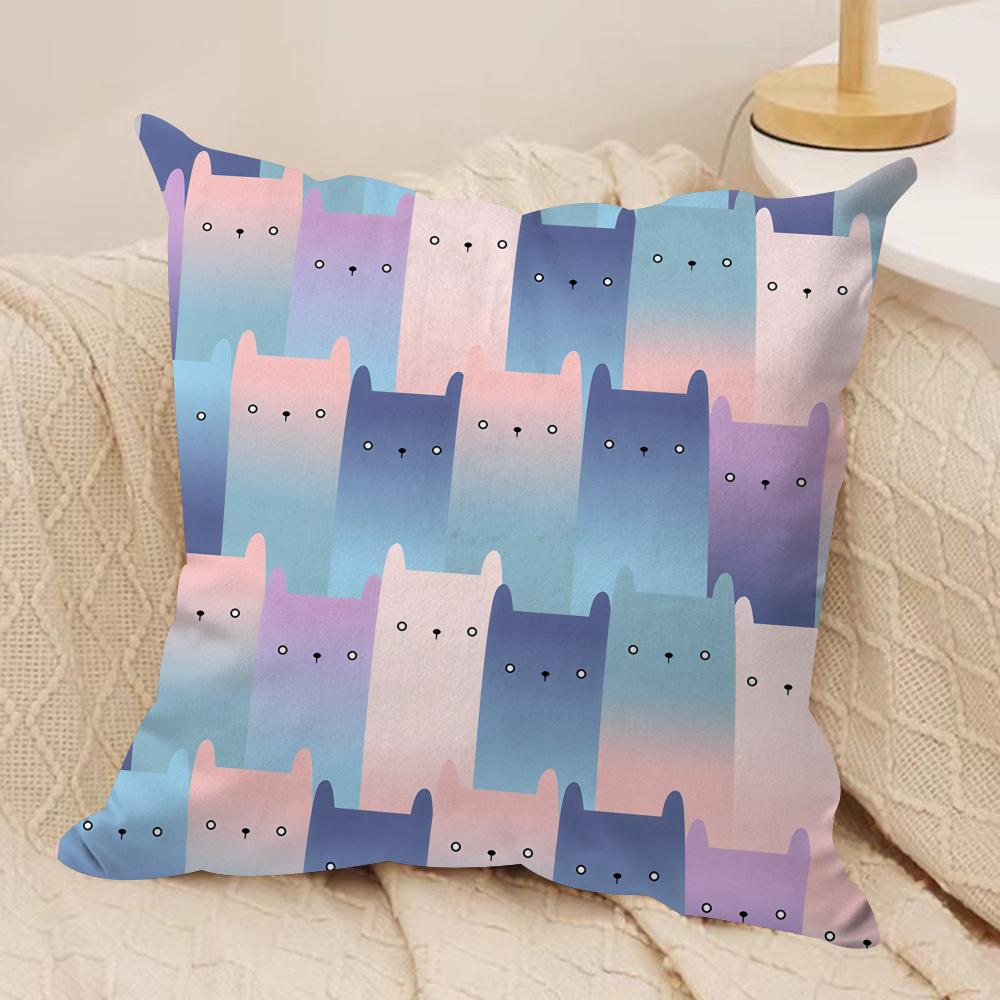 Cute Cat cartoon Kawaii Cushion Cover Silky Short Plush Invisible Zipper Dustproof Sofa Pillow Case for Home Decor