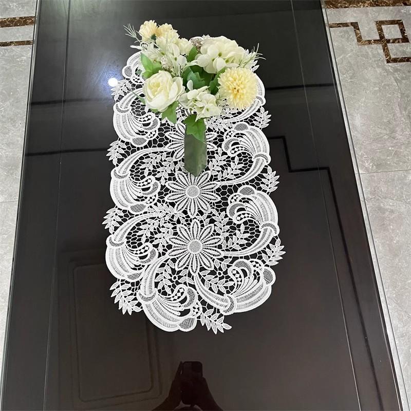 Pastoral Style Embroidery Crocheted Oval Tablecloth Table Mat Set Tea Set Fruit Tray Vase Non-slip Christmas Wedding Decoration