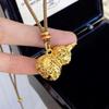 Retro Chinese Style Hollow Out Carved Flower Gourd Necklace for Women Glossy Antique Gold Craftsm Pendant Collar Chain Jewelry