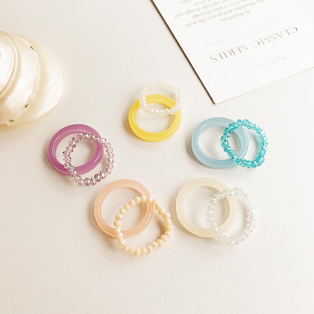 

Korea Party Gifts Vintage 2PCS/SET Ring Set Crystal Beads Resin Rings Jewelry
