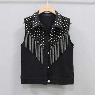 Giacca di Jeans Corta Senza Maniche Monopetto da Donna Gilet di Tessuto Denim Femminile Giacca a Gilet