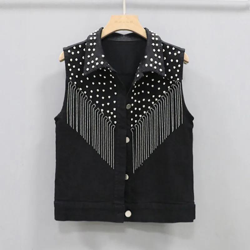 

Женское однобортное безрукавное короткое джинсовое пальто, женский джинсовый жилет, жилетная куртка XXS чёрный