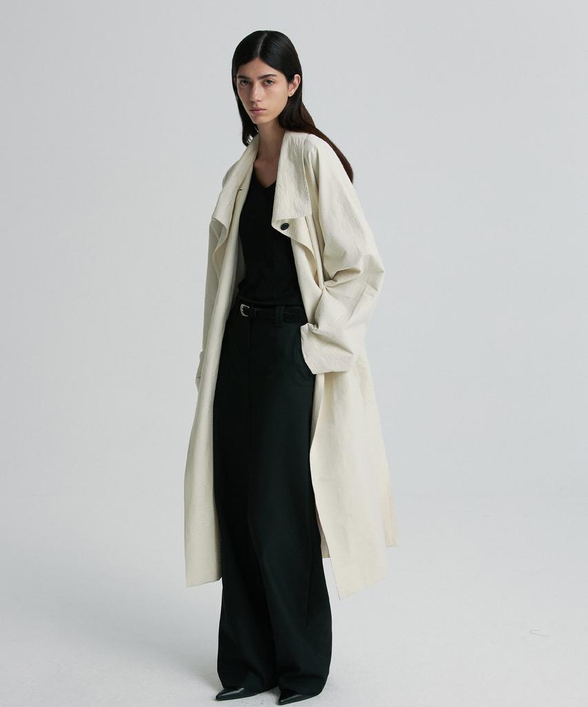 RE RHEE Funnel Neck Belted Trench Coat Vanilla