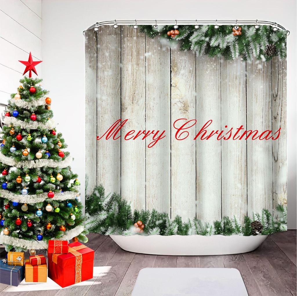 GAEChristmas Printed Bathroom Shower Curtain Snowman Santa Claus Waterproof Polyester Curtain Home Decoration Window Christmas