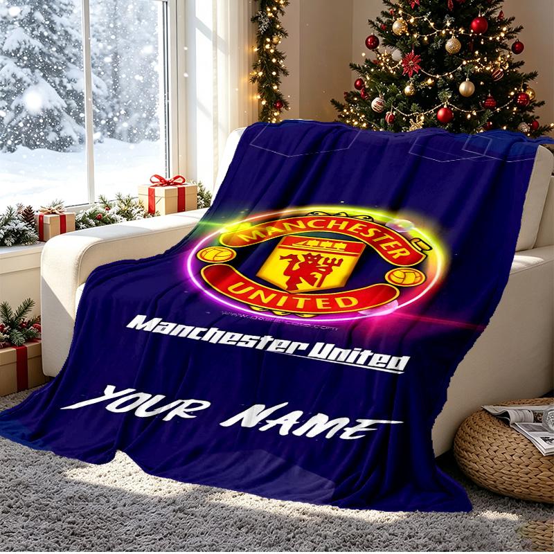 Manchester City FC Pattern Blanket for Home Decoration, Bed, Sofa, Car Travel, Camping, Suitable for All Seasons, Birthday Christmas Gift