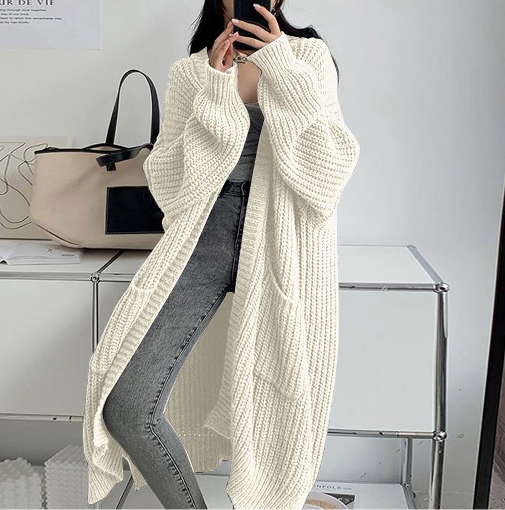 European and American Style Long Over-the-Knee Sweater Cardigan for Women, New Autumn/Winter Lazy Loose Thickened Knit Jacket for Women. Trendy